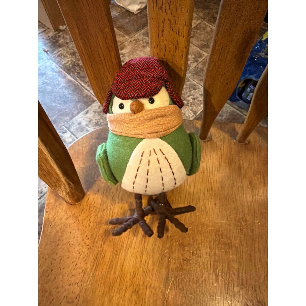 Target Wondershop Camper Fabric Bird Figurine Green Red Herringbone Hat Scarf
